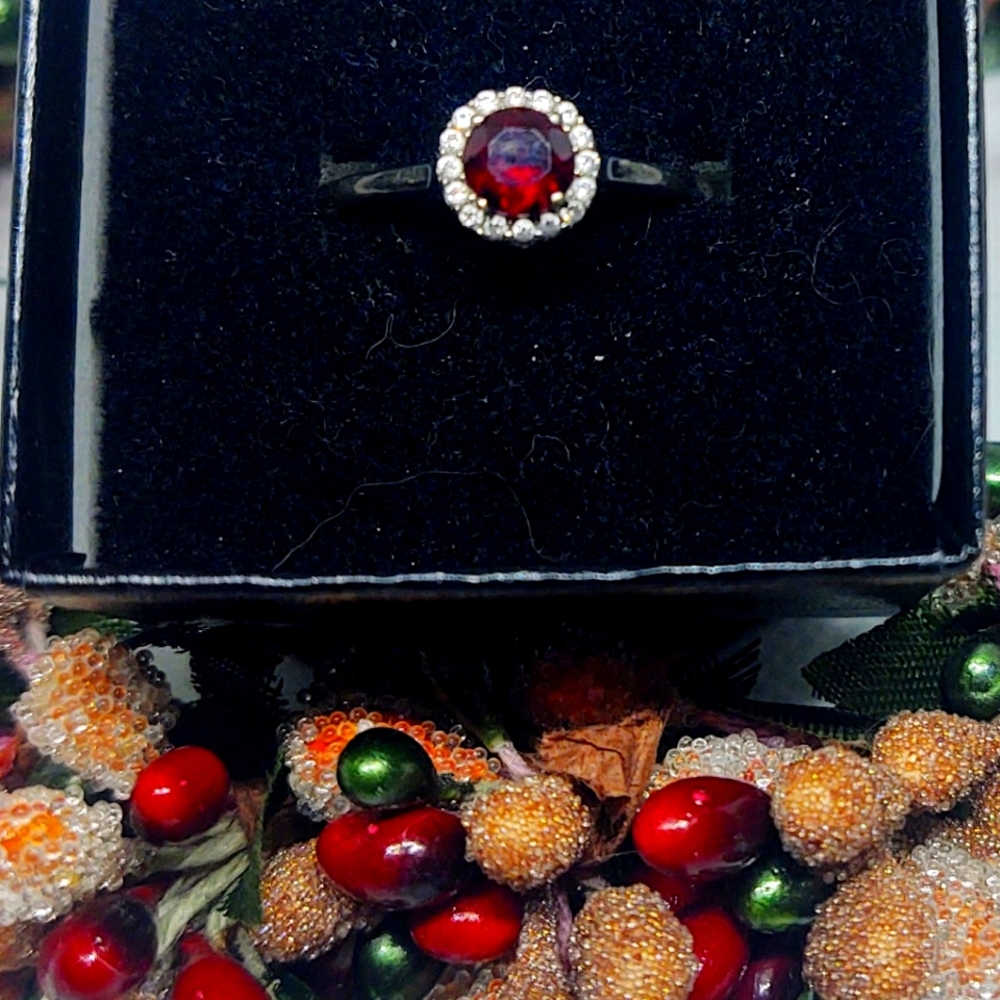 Garnet Halo Ring
